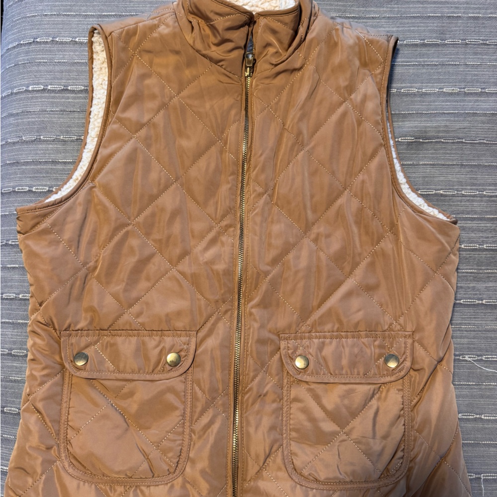 Love Tree Tan Quilted Puffer Vest with Sherpa Lining - Reversible